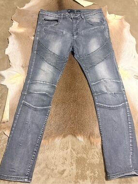 W By WAIMEA Men’s Staked Skinny Jeans Distressed Black Grey Wash